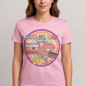 Bella + Canvas "Take Me Back to the 90’s" Graphic Tee – Size XL – Pink NEW